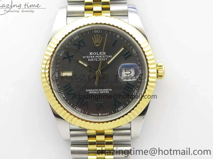 MiroTime 0519 DateJust 41 SS YG 126333 Fluted Bezel DJF Best Edition 904L Steel Gray Dial Green Roman Markers on Jubilee Bracelet A Seasonal 3194